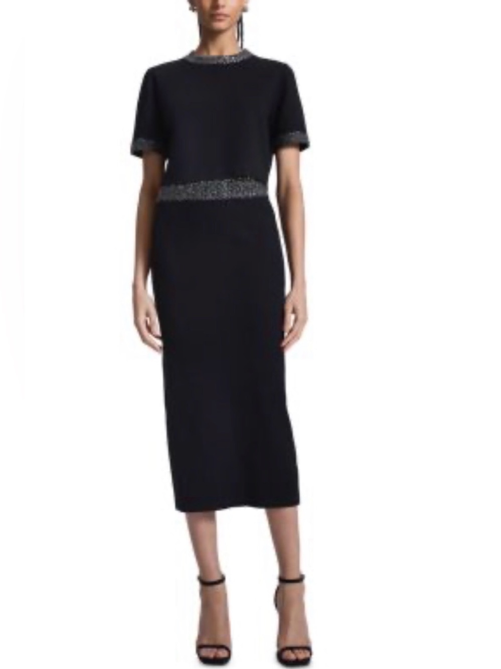 A.L.C Jane set Black Short-Sleeve Knit Top and skirt with Metallic Trim